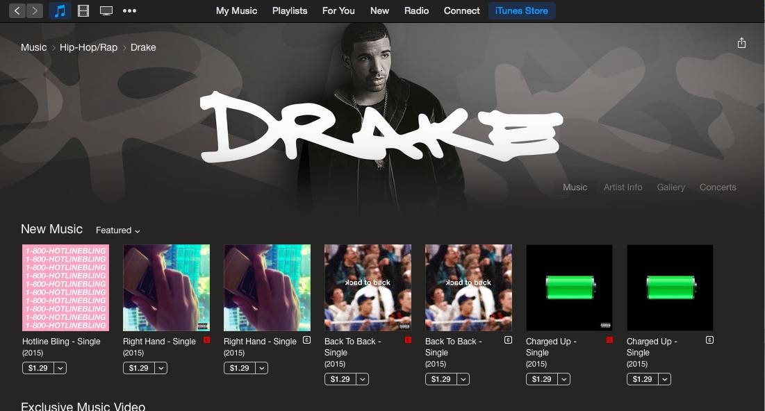 Drake's iTunes page. The Apple Music exclusive artist is not supposed to stream on other services.