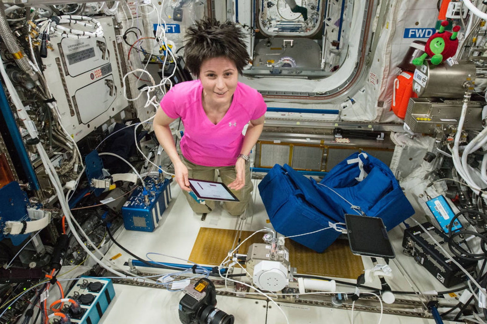 ESA astronaut Samantha Cristoforetti worked with iPad during a recent mission on the International Space Station. NASA wants astronauts to start using smartwatches for some of their tasks.