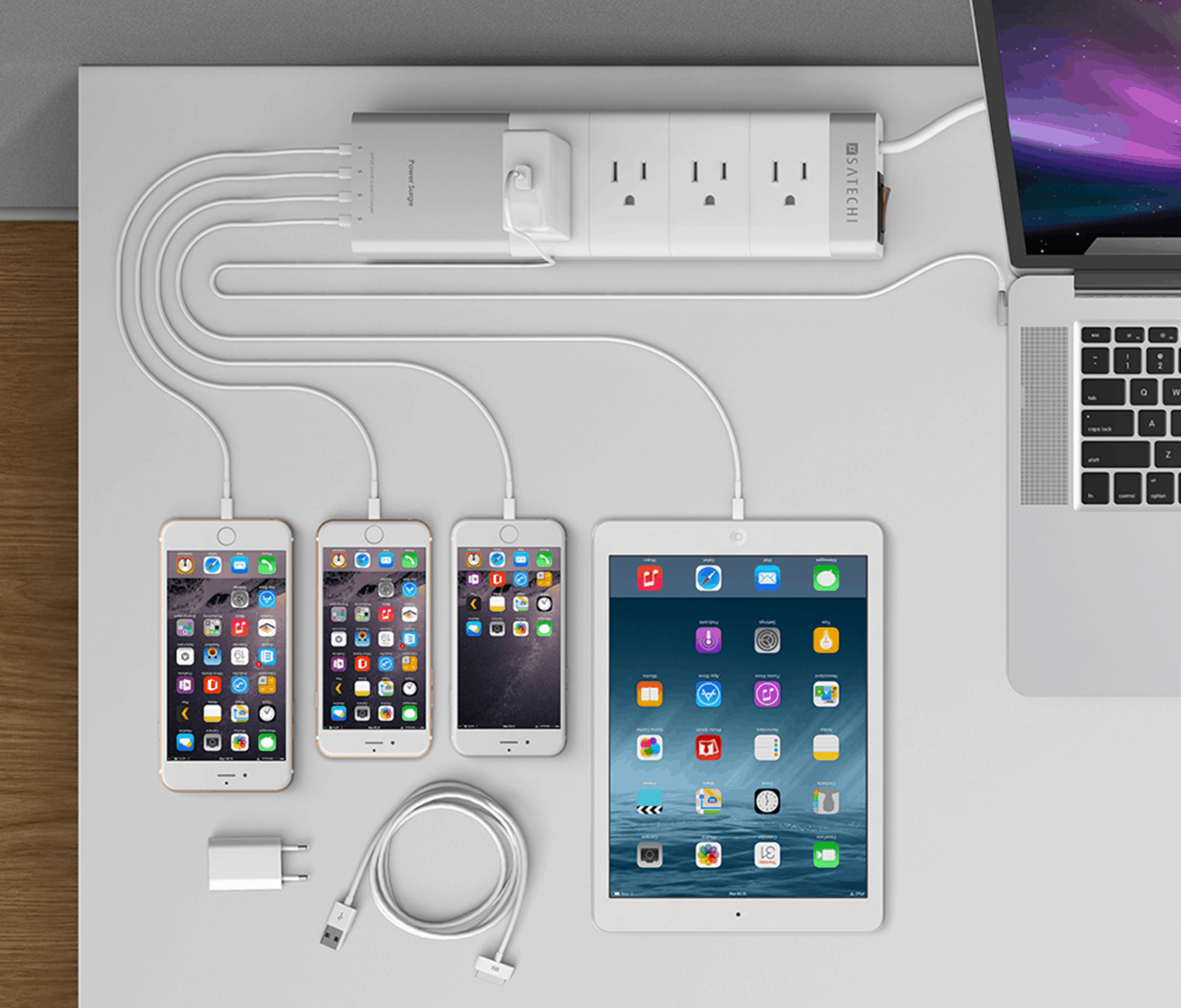 Satechi's aluminum power strip provides one elegant charging home for your devices.