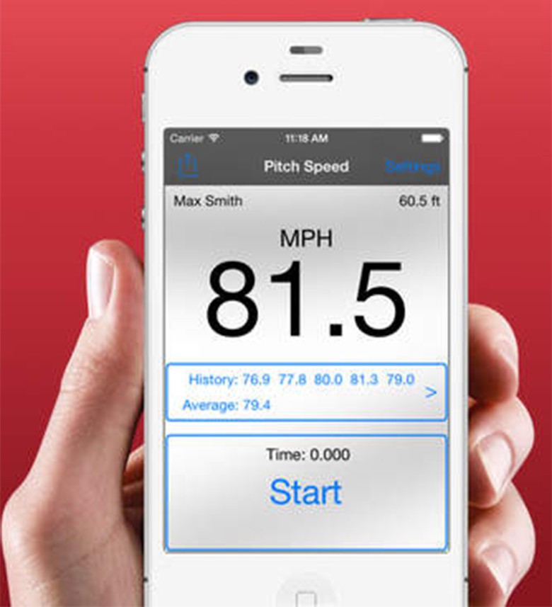 The iTunes store has apps for recording pitch speeds.