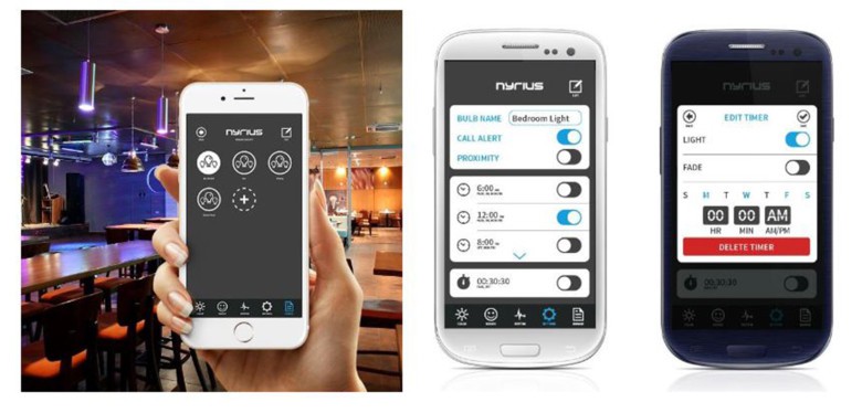 The Nyrius app lets you control up to eight bulbs in your home or office setting.