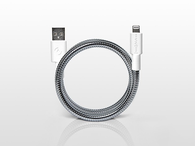 Titan's MFi-certified lightning cable is sealed in steel, meaning it'll never fray.