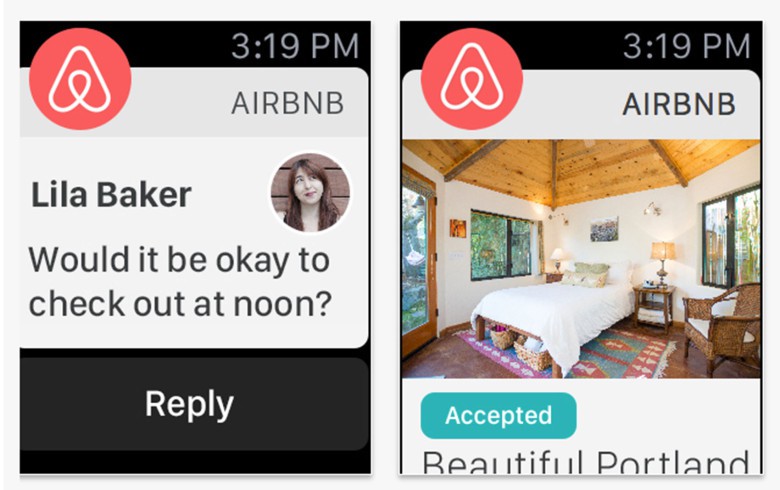 Airbnb's Apple Watch app offers simple communications between host and traveler. 