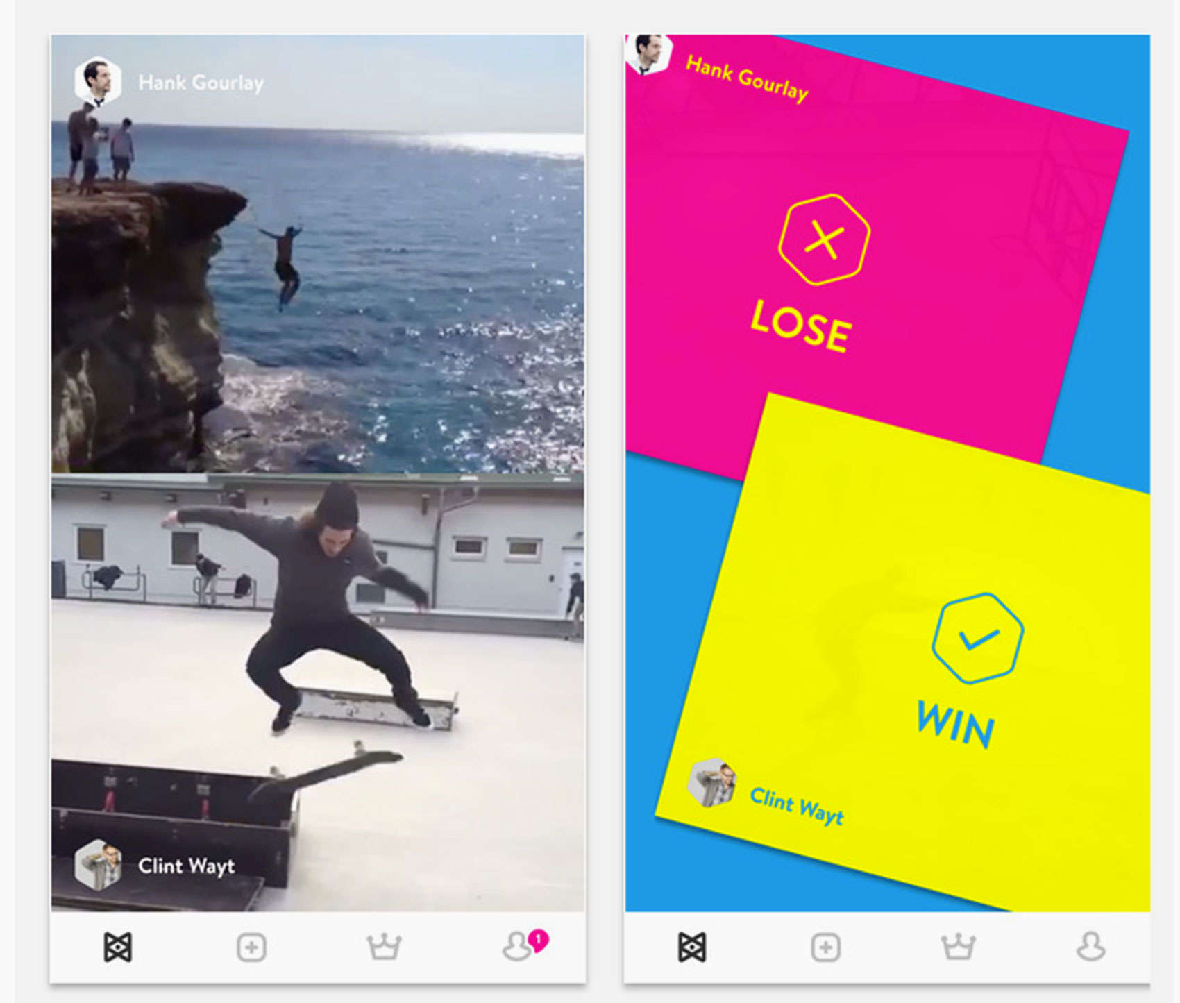 Five-second video clips go head-to-head on the iOS app Clashem.
