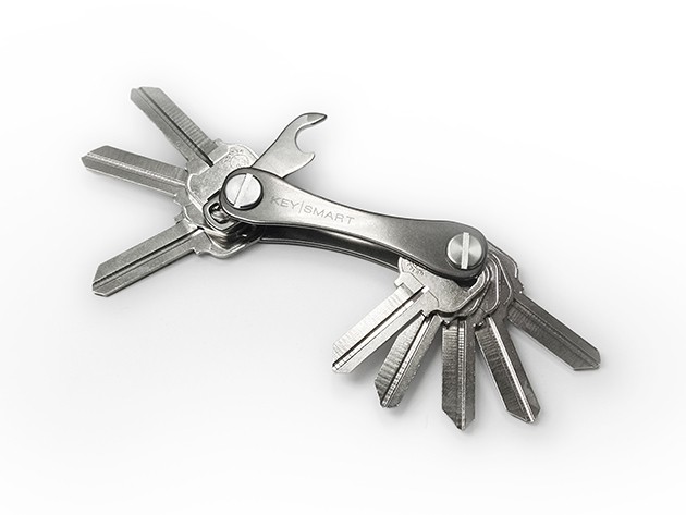 Made of lightweight titanium, KeySmart can keep up to 10 keys, a USB, and more.