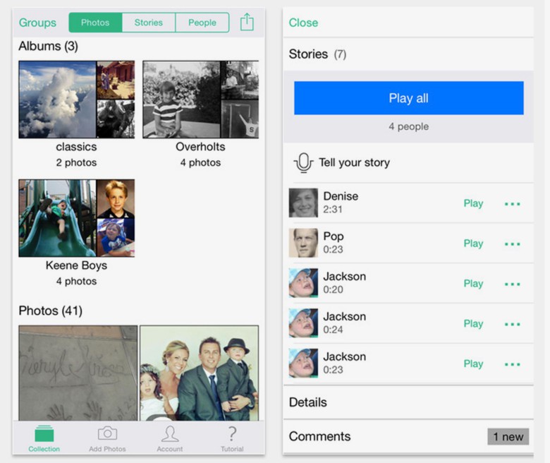 Photos can be shared with people you chose. They can also add their voice to a photo.