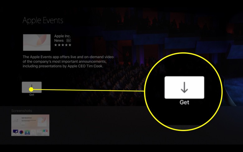 Search for and "get" the Apple Event app on your new Apple TV.