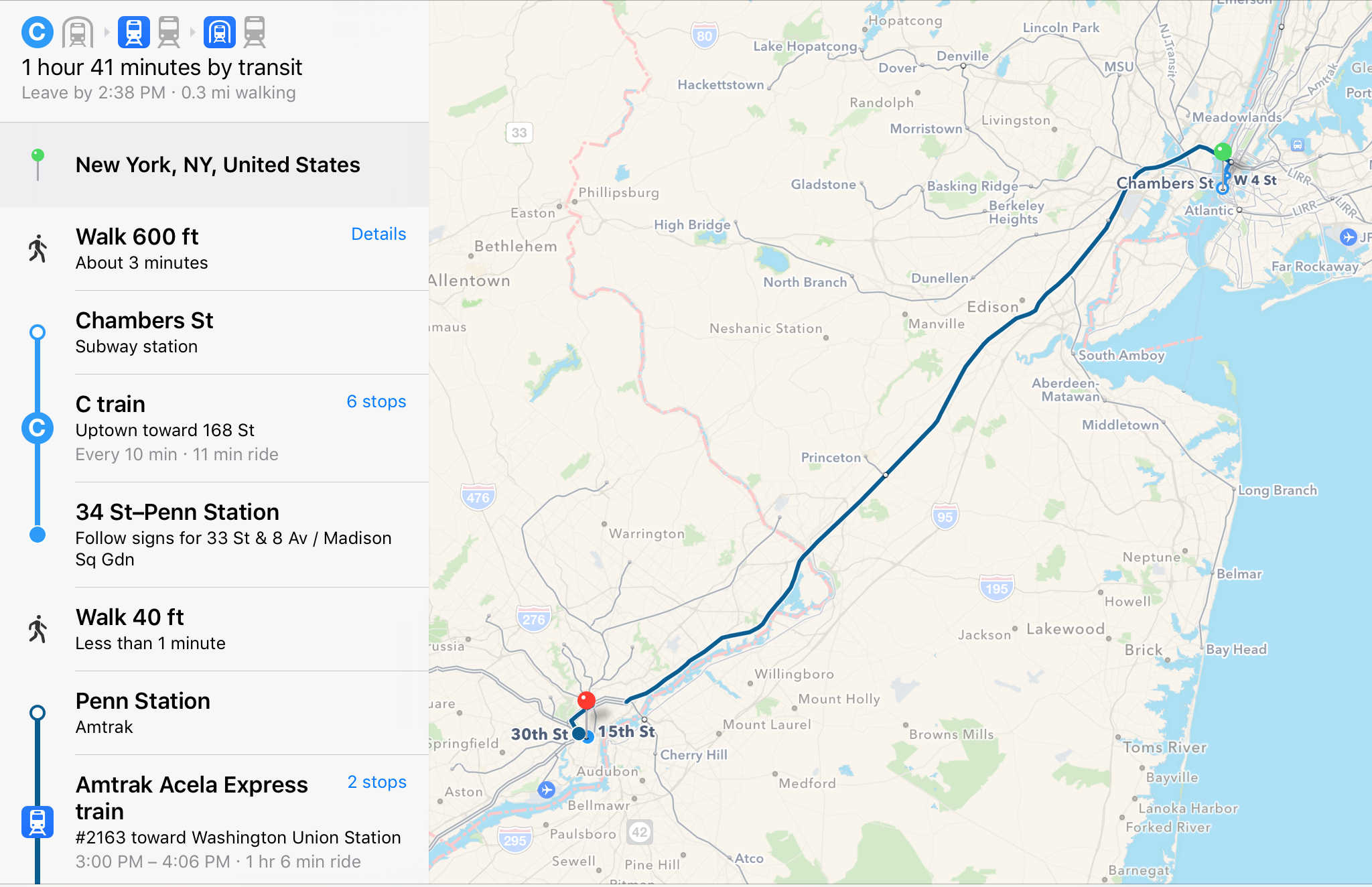 Amtrak in Apple Maps