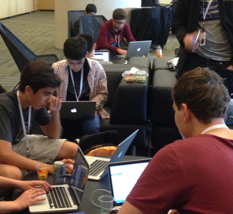Chung, second from left, with other young developers invited to the WWDC. 