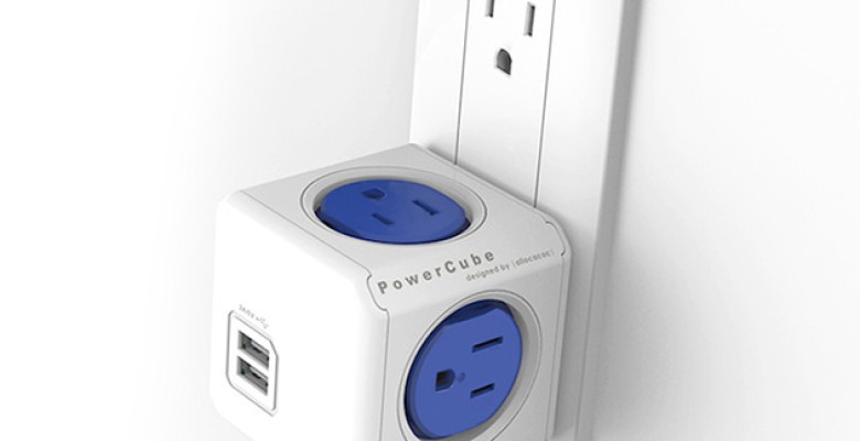 The PowerCube turns one outlet into two, plus an added pair of USB ports.