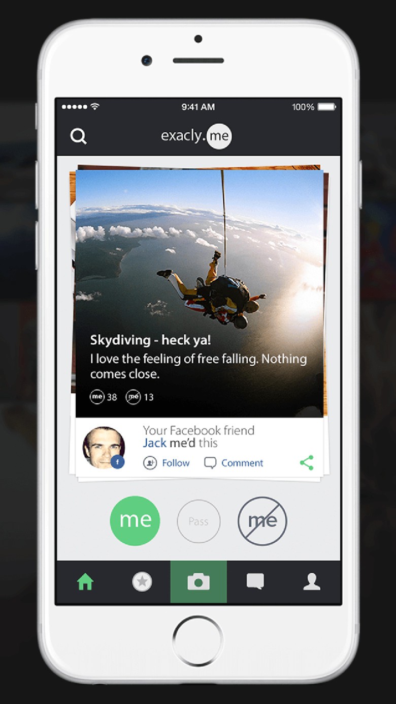 Millennials app You may not share the same interest as your sky-diving friend. You can tag this picture with "So Not Me."