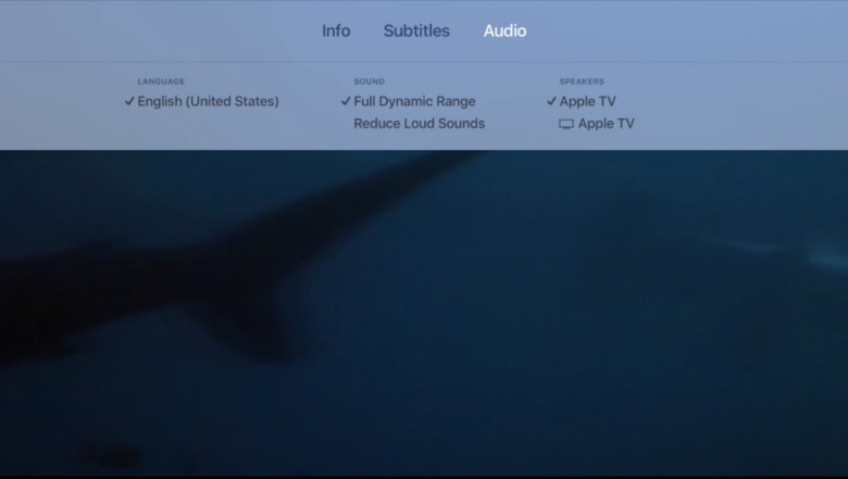 Audio options can be found with a downward swipe while watching a video.