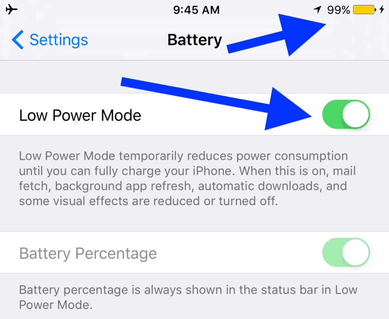Low Battery Mode has its own little indicator and toggle switch.