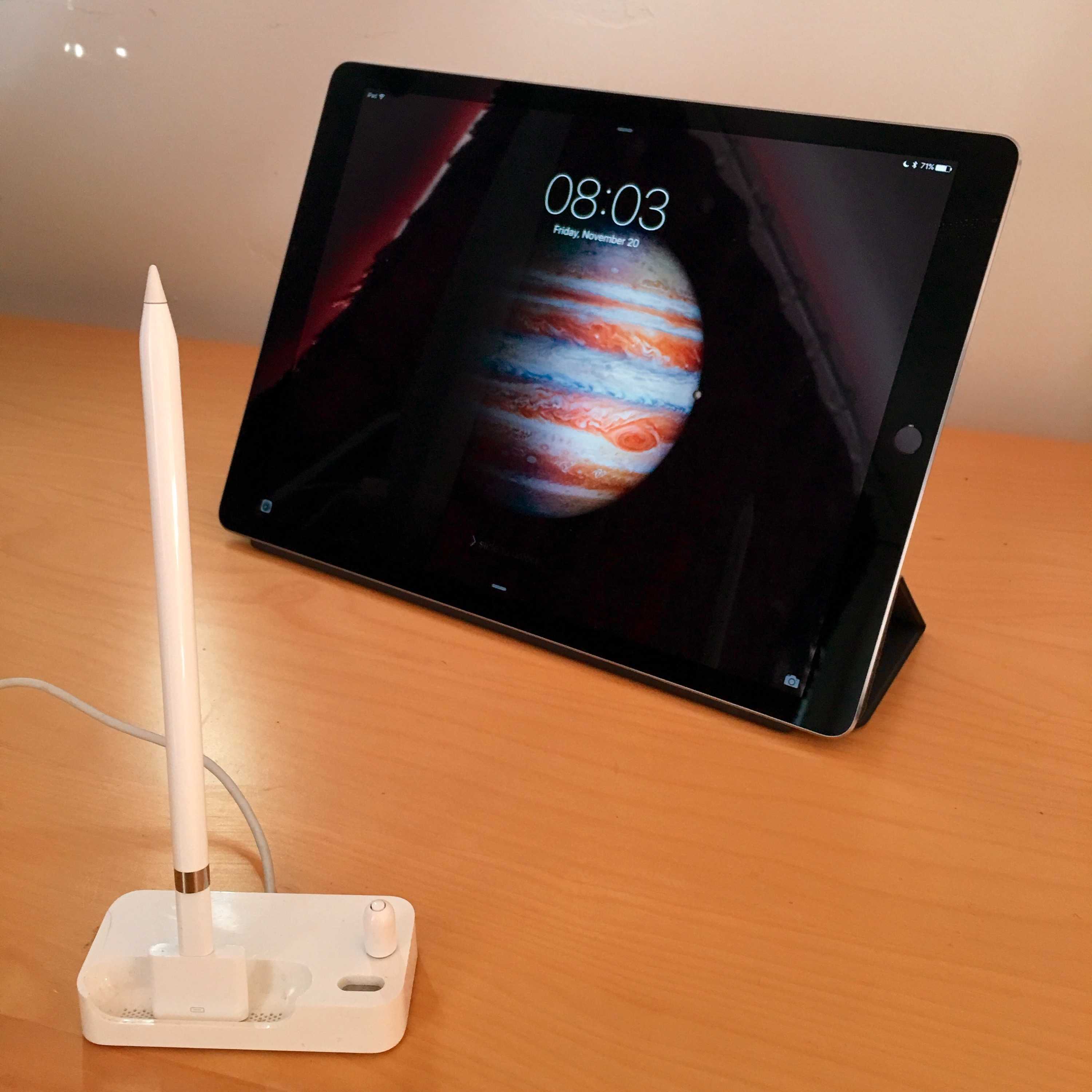 Using an old iPhone Bluetooth Headset dock as an Apple Pencil dock. 