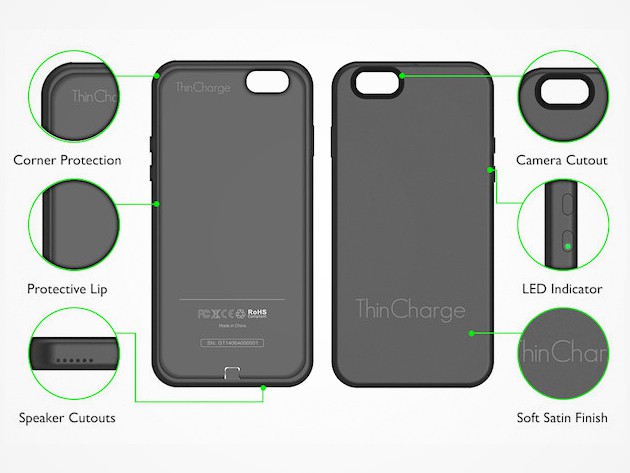 The ThinCharge case is barely any thicker than your iPhone 6, carrying 200% its battery capacity.