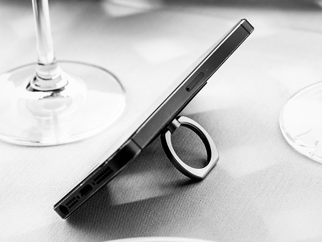 The iRing prevents you from dropping your phone or tablet, and doubles as a convenient kickstand. 