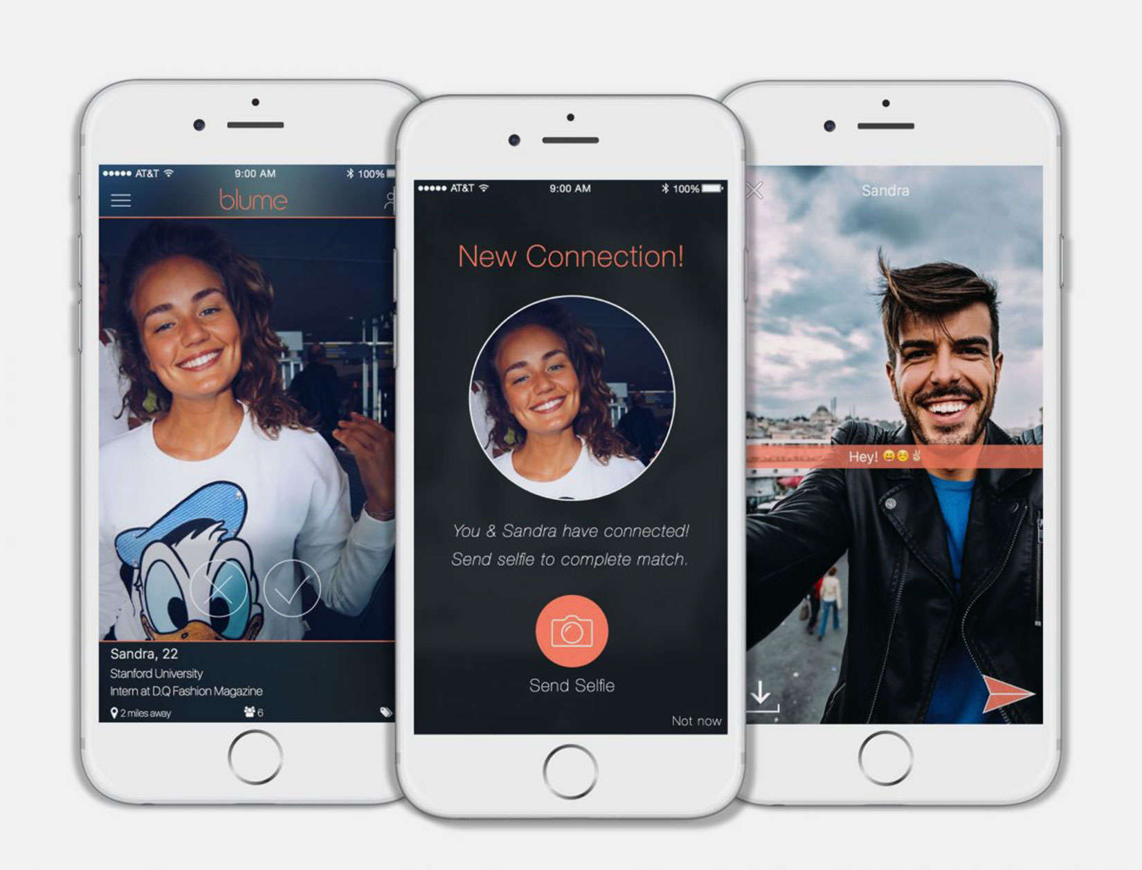 Real-time selfies are required for meeting a match on the dating app Blume.