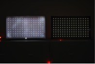 The backlit grid of a LCD TV beside an LG OLED TV