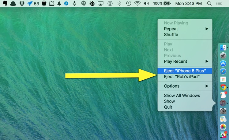 Eject from dock Right-click to iPhone eject freedom.