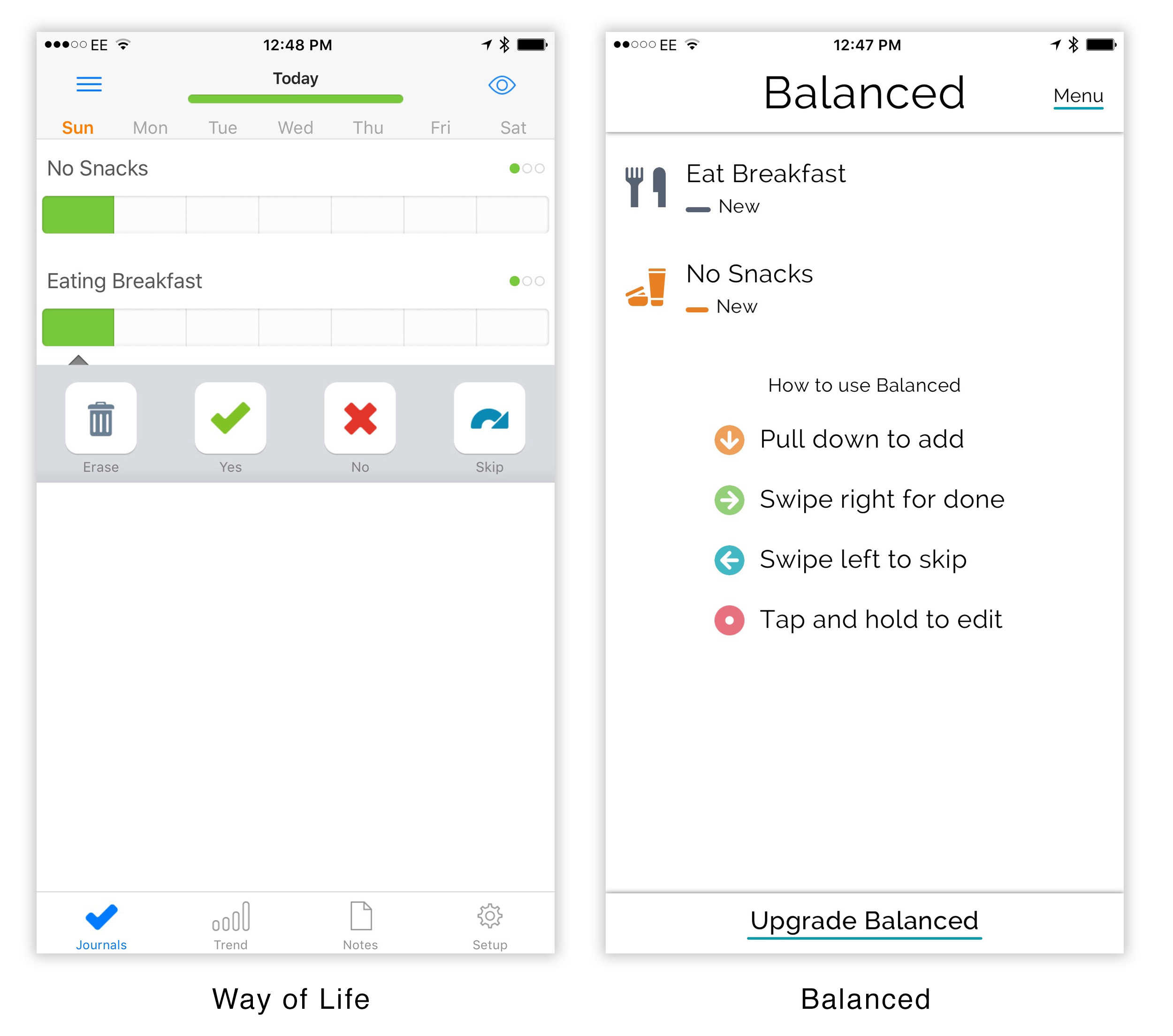 Habit apps: Way of Life and Balanced