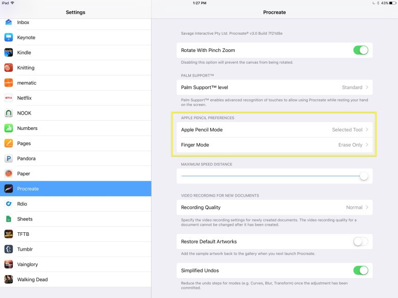 Procreate prefs Find these preferences in the Settings app.