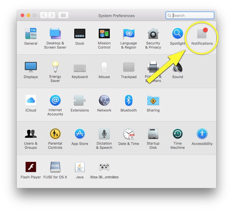 Click here for Notification Center prefs.