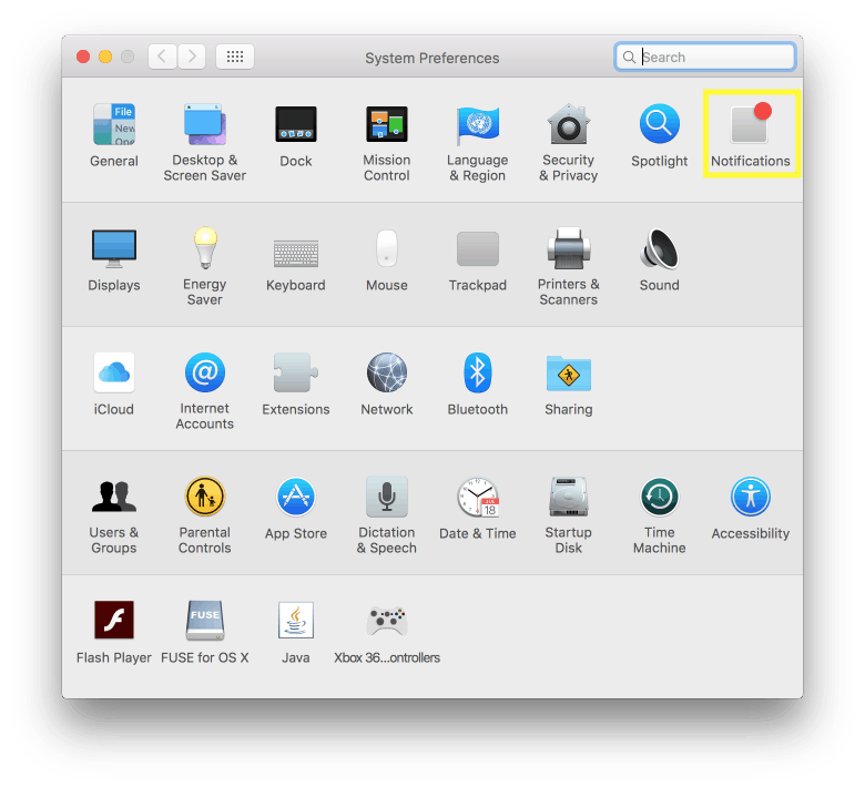Find Notifications icon in System Preferences. 