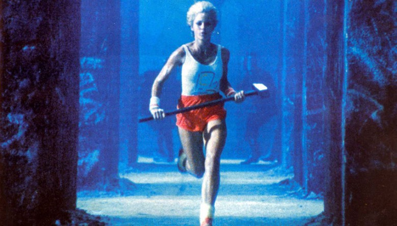 A women running with a hammer in Apple's Super Bowl Ad in 1984