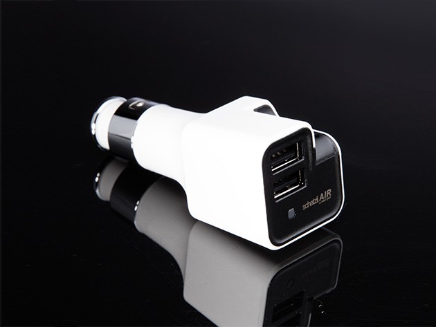 Purify the air in your car while charging up to two devices at once.