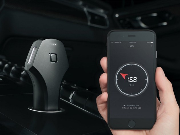 The Zus charges any device via USB, and doubles as a homing device for your car.