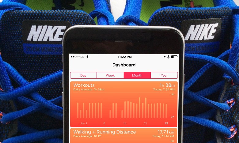 A marathon runner's dashboard setup in the Health app.