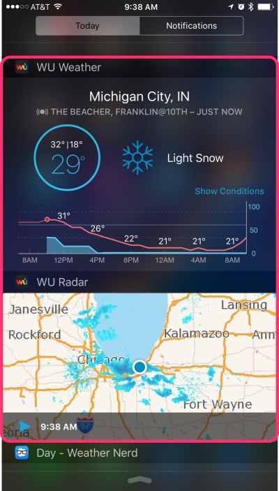 Put forecasts or radar into Today view with Weather Underground.