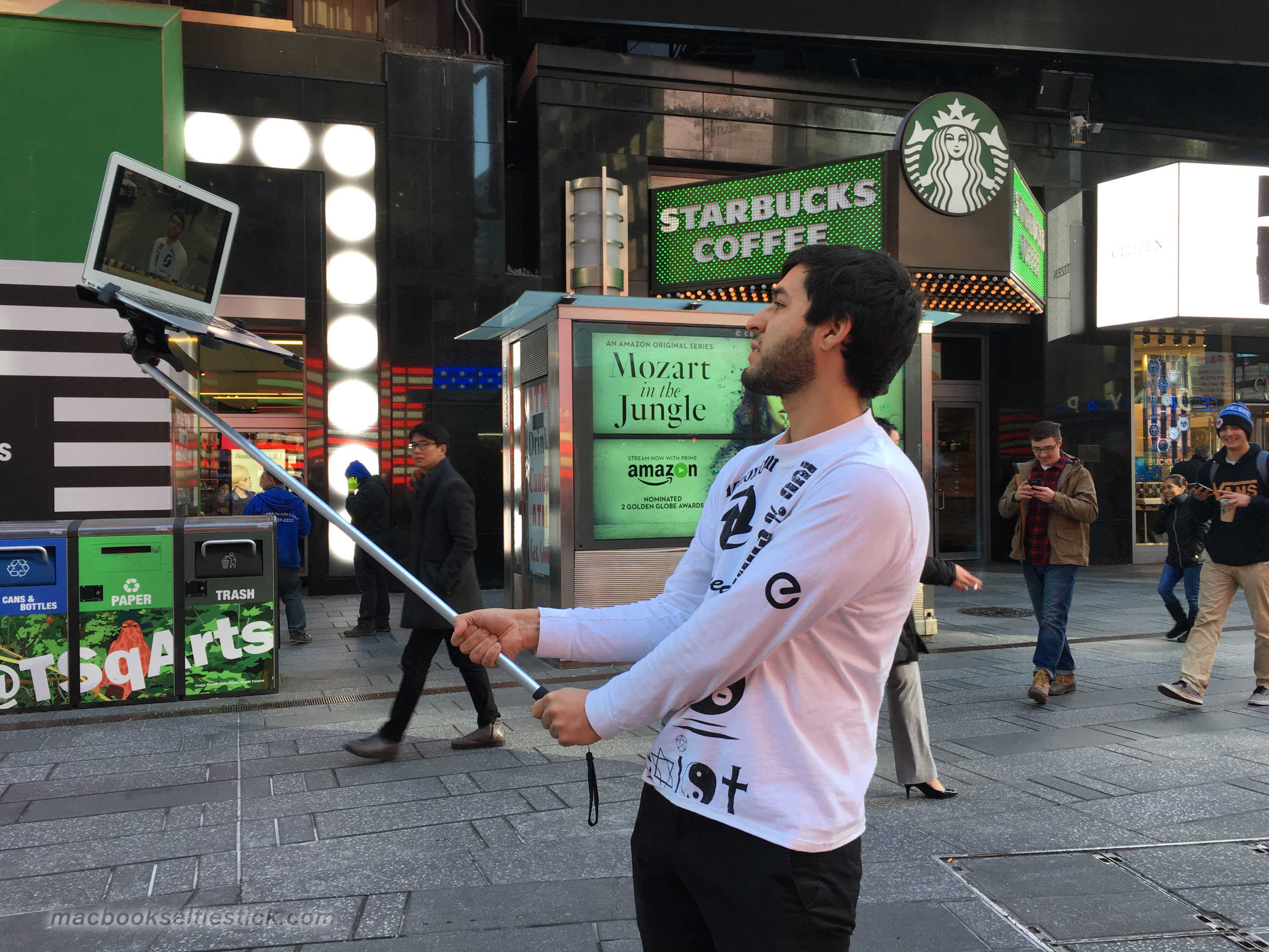 I'll take a double-shot half-caff soy latte with a side of massive MacBook selfie stick, please.