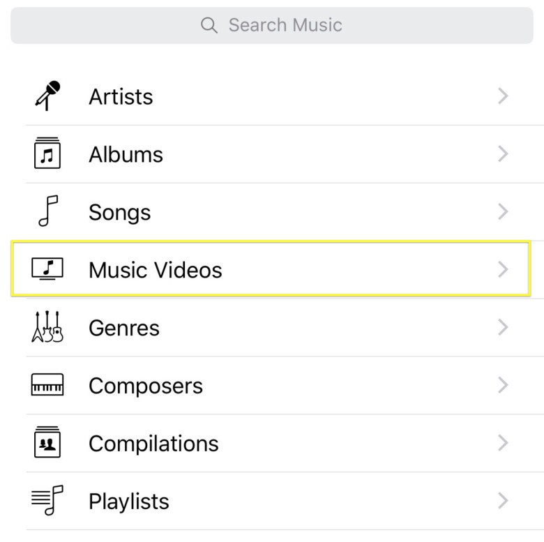 Tap here to access Music Videos from your iPhone.