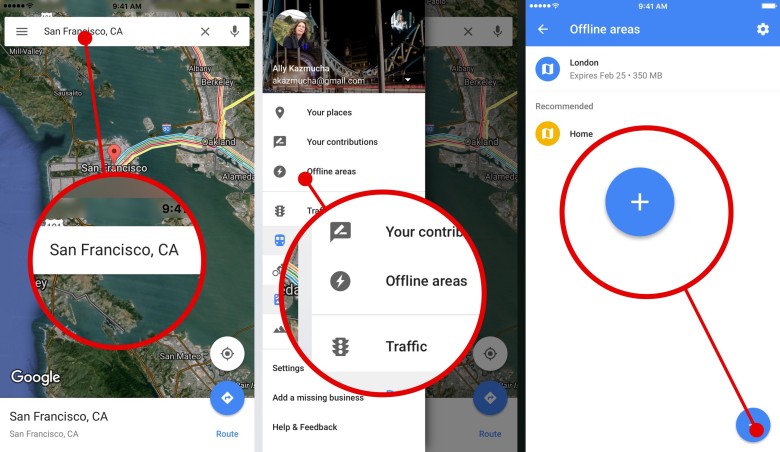 How to save offline maps with Google Maps for iPhone (Step 1 of 2).