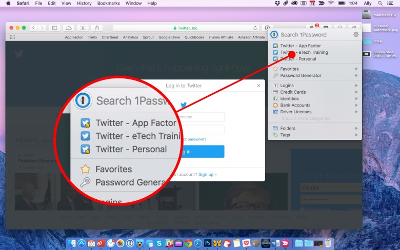 How to access browser extensions for 1Password on your Mac.