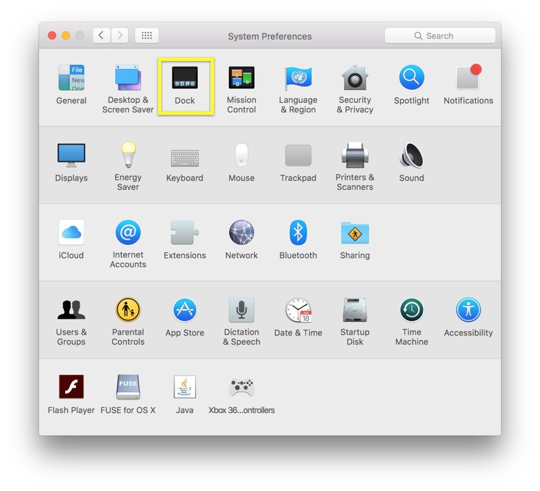Sys prefs Click on the Dock icon in System Preferences.