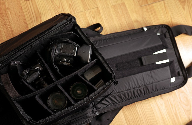 Camera gear and a 17-inch laptop is snug in a PRVKE pack. 