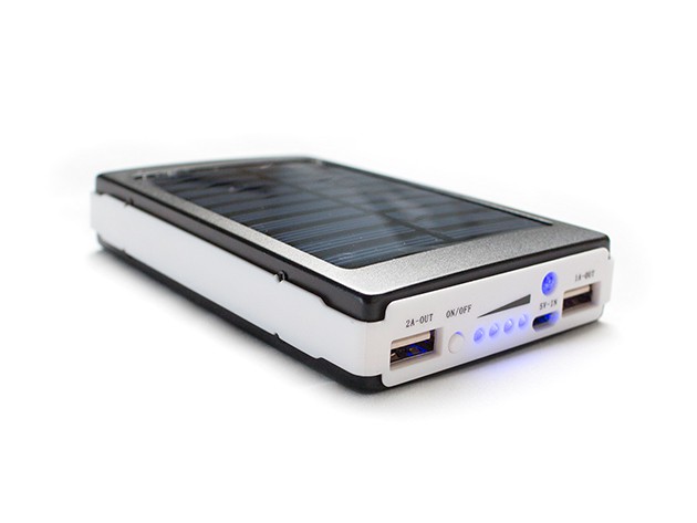 Charge your USB-connected device anywhere the sun shines with this portable solar battery.