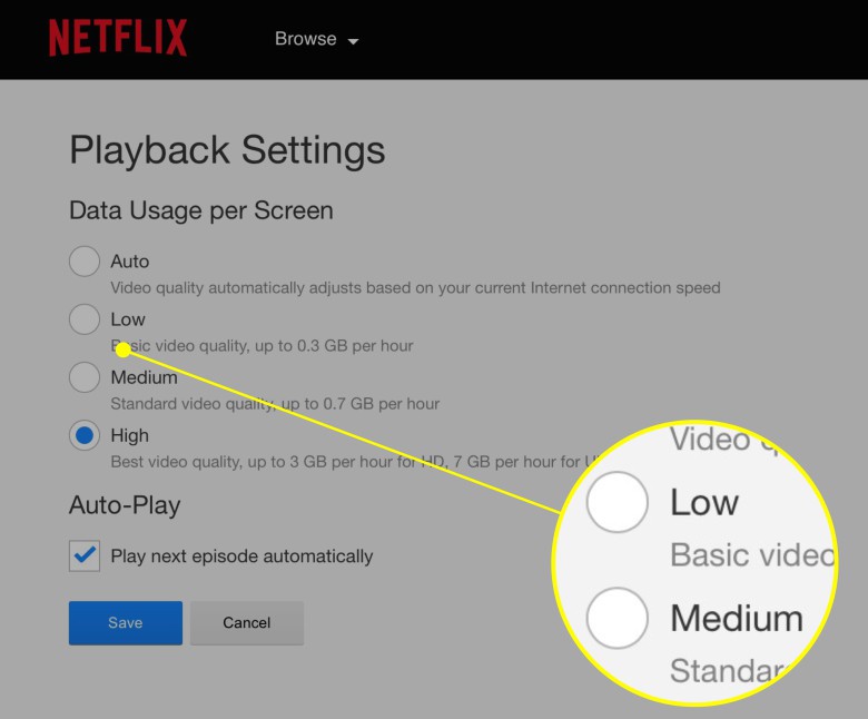 This will set your streaming preferences across all your playback devices, per profile.