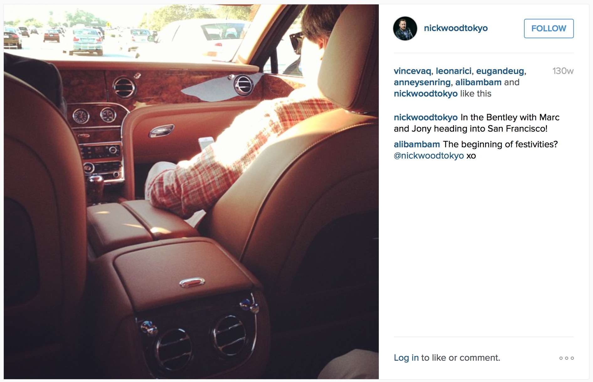 Jony Ive's long-time friend, musician Nick Wood, snapped this Instagram pic from the back of Ive's Bentley.