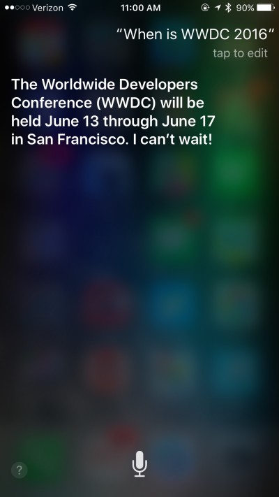 Siri apparently knows when WWDC 2016 will take place.
