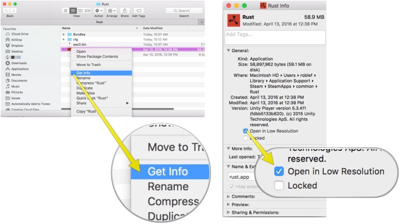 Get Info, then Open in Low Resolution.