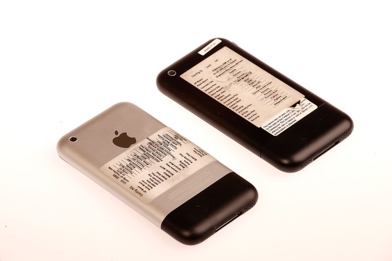 Prototype Apple iPhone 2G (first iPhone). The black phone holds an unreleased version of iOS.