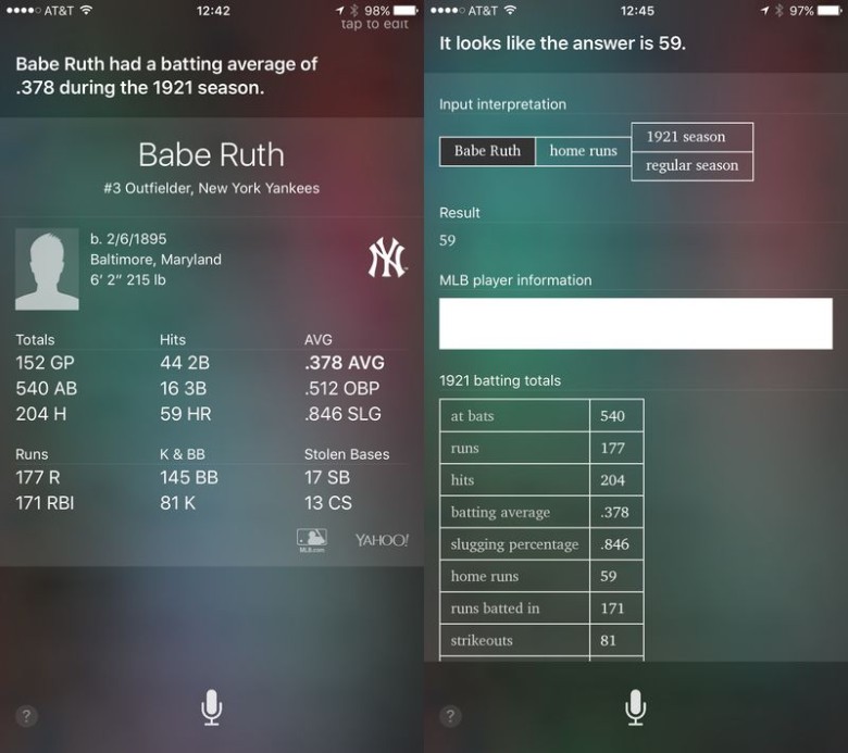 Siri can now provide detailed answers to your baseball questions.