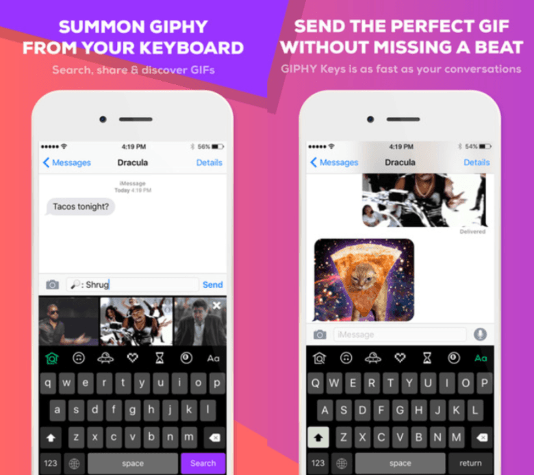Giphy keys on iPhone.