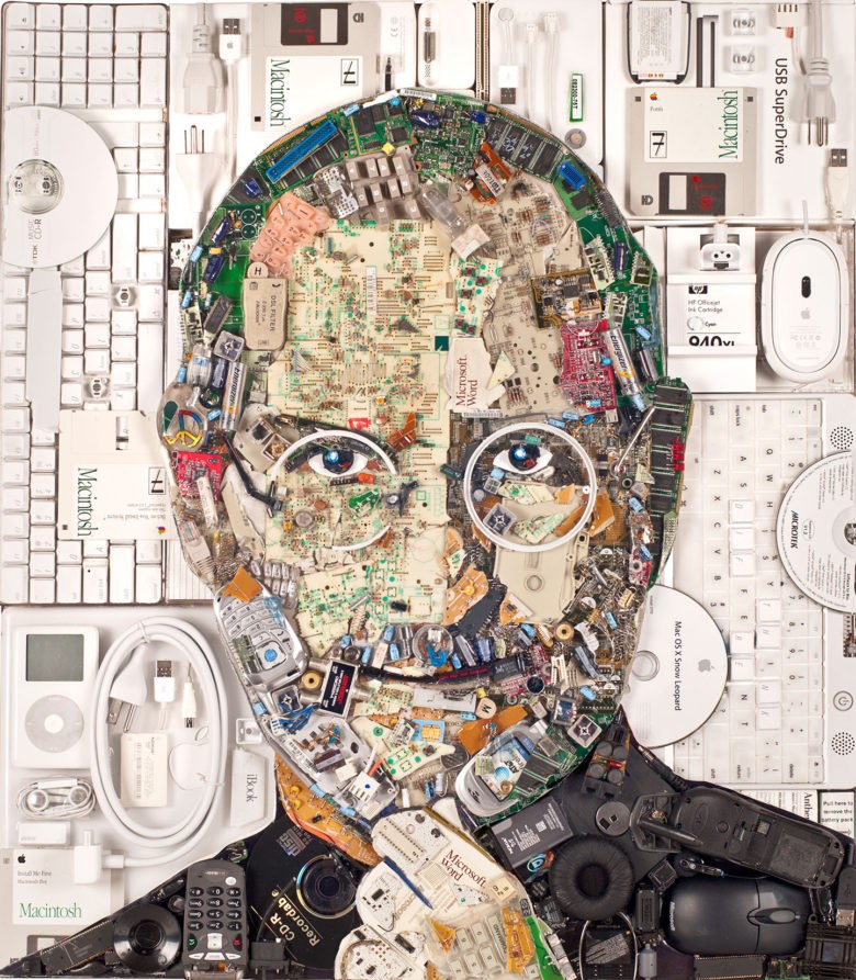 It took 20 pounds of personal computing artifacts to form the face of Steve Jobs.
