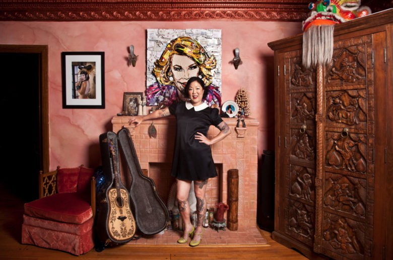 Comedian Margaret Cho  at home in front of a Mercier original.