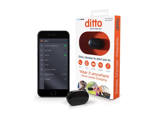 Ditto's quarter-sized bluetooth button alerts you only when you get a call or message you want to hear about.