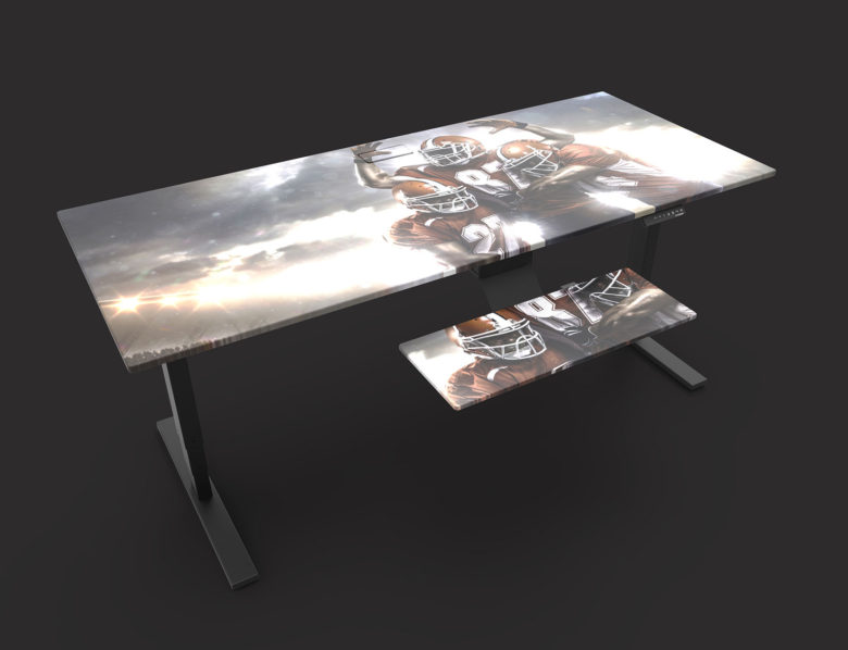 Keep your favorite team in mind while you work with this customized Deskshield on the Evodesk standing desk.